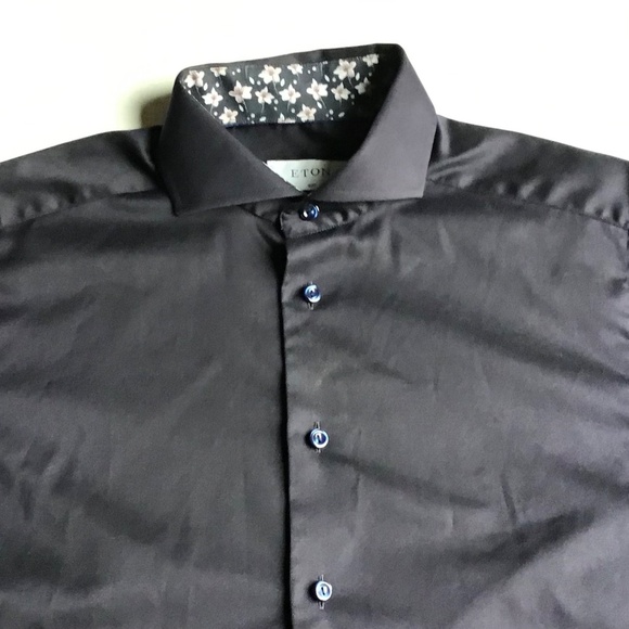 ETON Slim solid black dress cotton shirt Sz 15 3/4 ~40 made in Romania  🇷🇴 - Picture 3 of 11